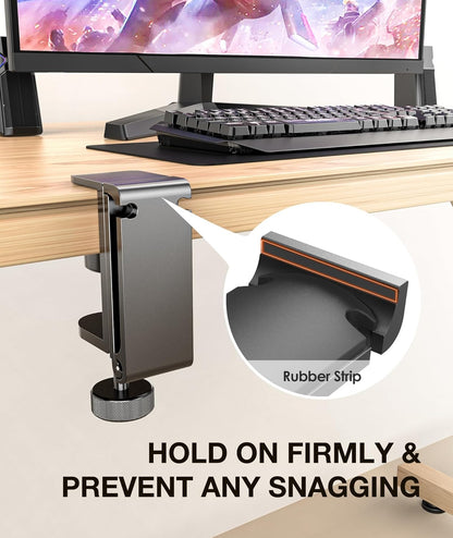 Headphone Stand Hook for Desk, Foldable under Table Headset Holder with Built-In Cable Clip Organizer, Clamp Hanger Mount for PC Gaming, Office, Backpack, Bag, Purse Hanging